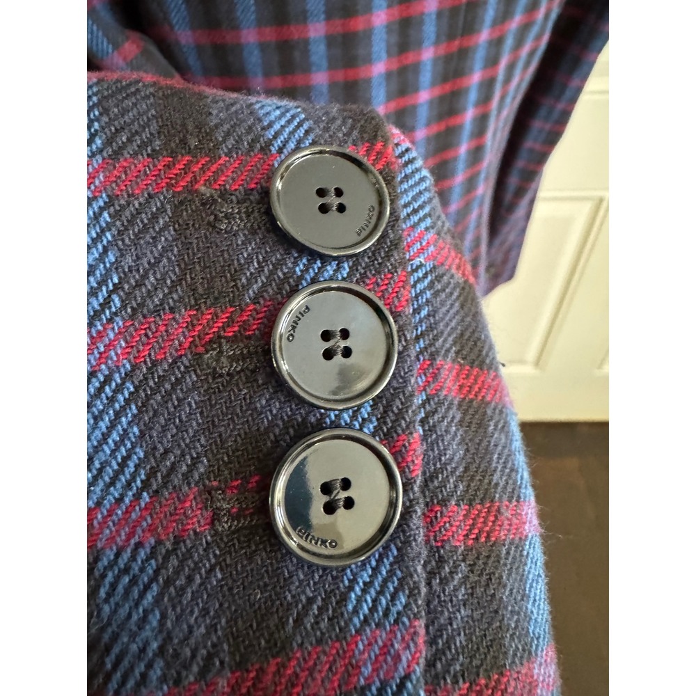 Pinko Plaid Blazer Jacket Women Italy Blue Burgundy Single Button Sz4 office - Picture 9 of 12